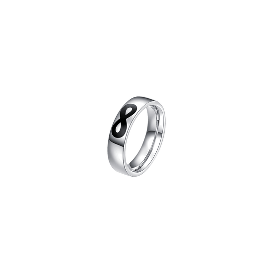 BAGUE EN ACIER POUR HOMMES ET FEMMES AVEC INFINI EN ÉMAIL NOIR