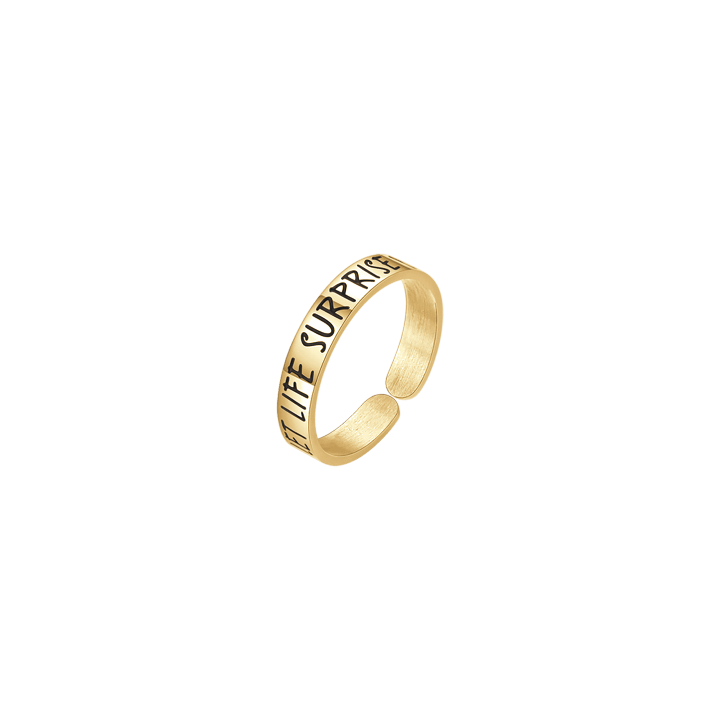 BAGUE EN ACIER DORÉ POUR DAMES LAISSEZ LA VIE VOUS SURPRENDRE