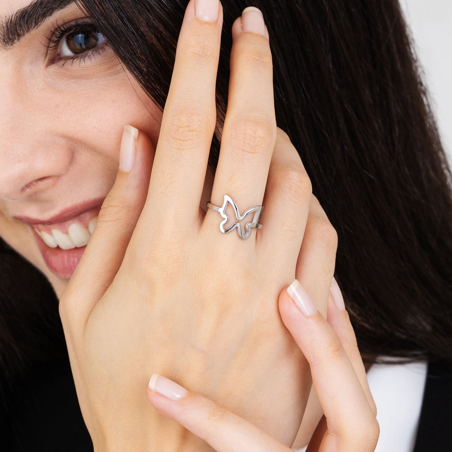 BAGUE EN ACIER POUR FEMMES AVEC PAPILLON