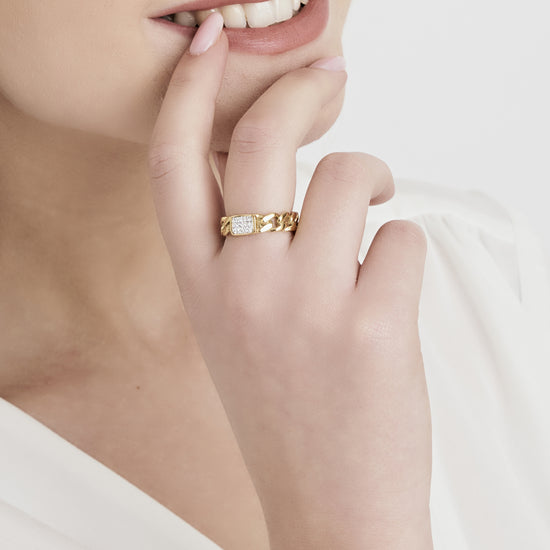 BAGUE EN ACIER OR IP POUR FEMME AVEC CRISTAUX BLANCS