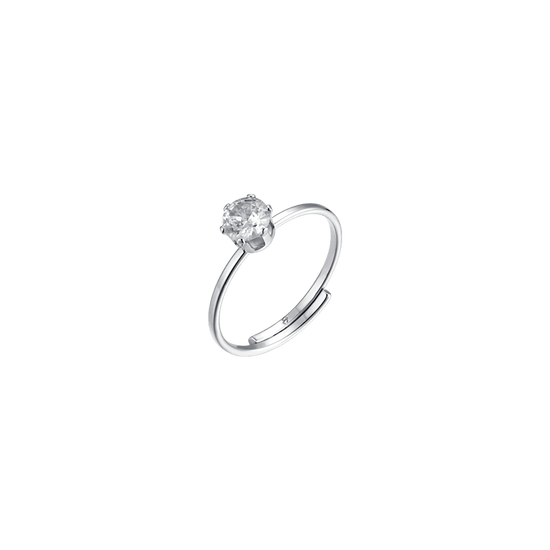 BAGUE SOLITAIRE EN ACIER POUR FEMME AVEC CRISTAL BLANC