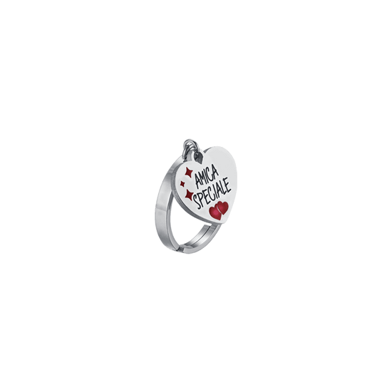 BAGUE EN ACIER POUR FEMMES AVEC COEUR ET ROUGE