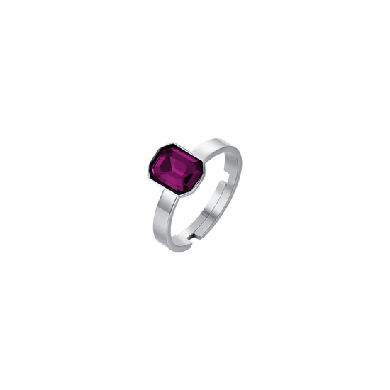 BAGUE EN ACIER POUR FEMME AVEC CRISTAUX FUCHSIA