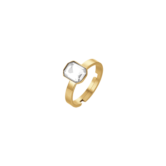 BAGUE FEMME EN ACIER DORÉ IP AVEC CRISTAL BLANC