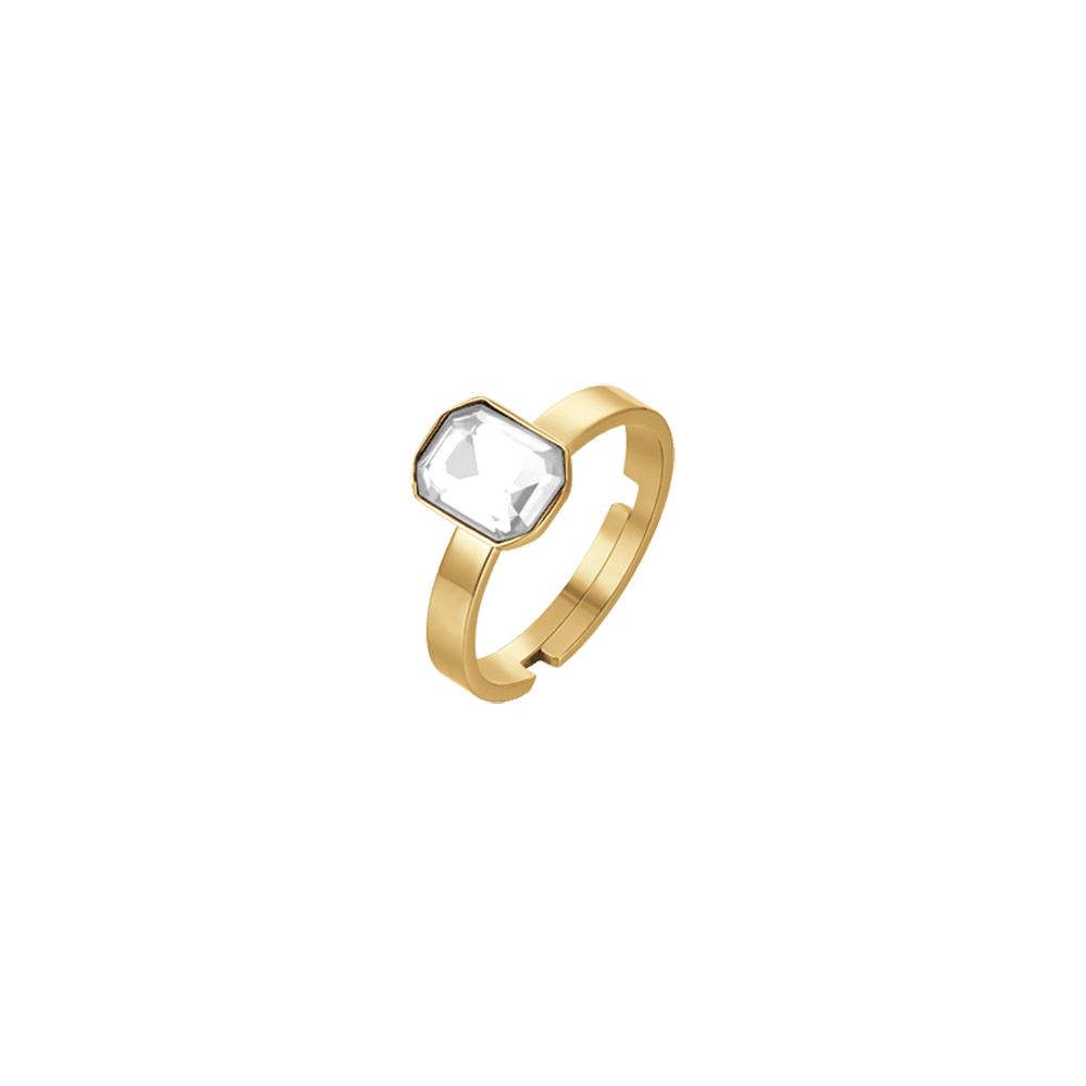 BAGUE FEMME EN ACIER DORÉ IP AVEC CRISTAL BLANC