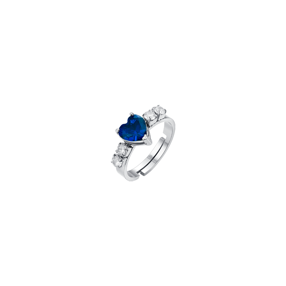 BAGUE FEMME EN ACIER AVEC CRISTAUX BLANCS ET COEUR EN CRISTAL BLEU