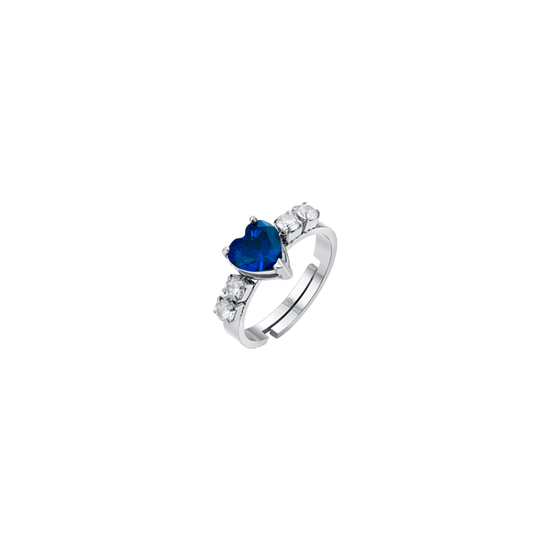 BAGUE FEMME EN ACIER AVEC CRISTAUX BLANCS ET COEUR EN CRISTAL BLEU