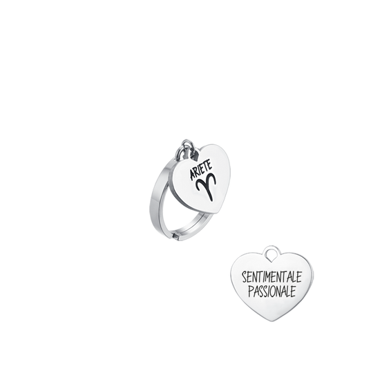 BAGUE FEMME EN ACIER AVEC COEUR SIGNE DU ZODIAQUE BÉLIER