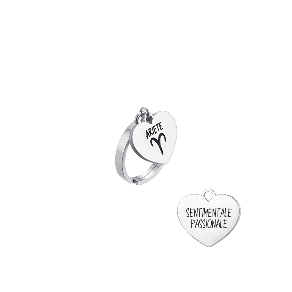 BAGUE FEMME EN ACIER AVEC COEUR SIGNE DU ZODIAQUE BÉLIER