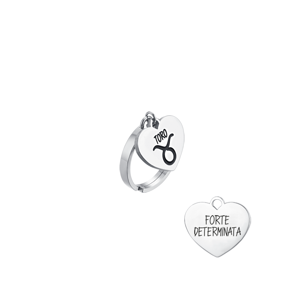 BAGUE FEMME EN ACIER AVEC COEUR SIGNE DU ZODIAQUE TAUREAU