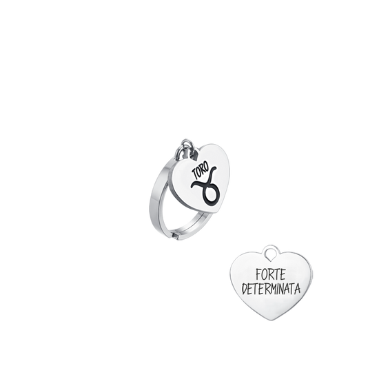 BAGUE FEMME EN ACIER AVEC COEUR SIGNE DU ZODIAQUE TAUREAU