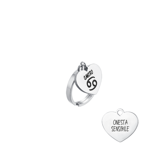 BAGUE EN ACIER POUR FEMME SIGNE DU ZODIAQUE CANCER AVEC COEUR