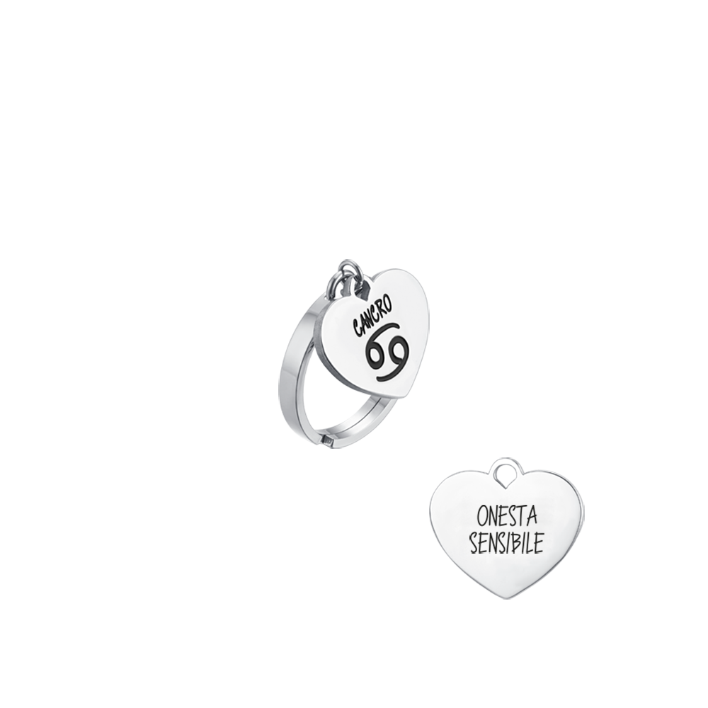 BAGUE EN ACIER POUR FEMME SIGNE DU ZODIAQUE CANCER AVEC COEUR