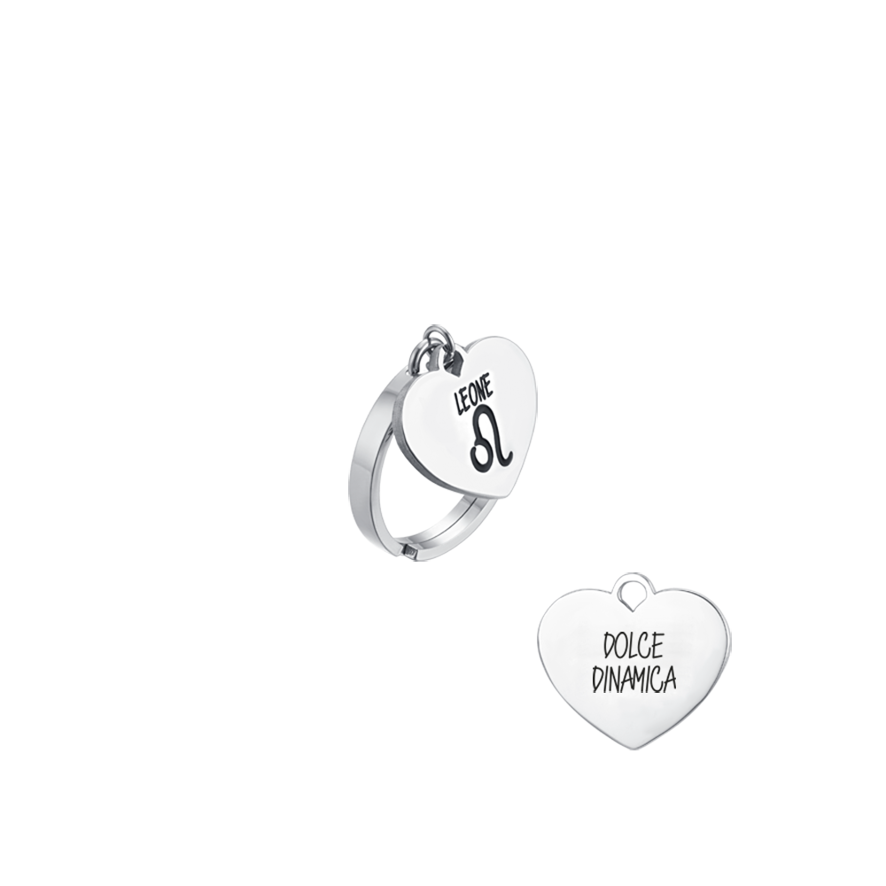 BAGUE FEMME ACIER SIGNE DU ZODIAQUE LION AVEC COEUR