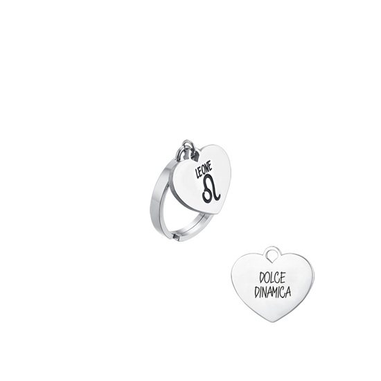 BAGUE FEMME ACIER SIGNE DU ZODIAQUE LION AVEC COEUR