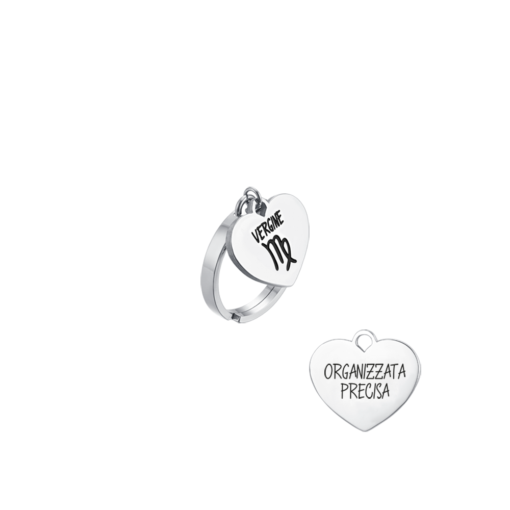 BAGUE FEMME VIERGE SIGNE DU ZODIAQUE EN ACIER AVEC COEUR