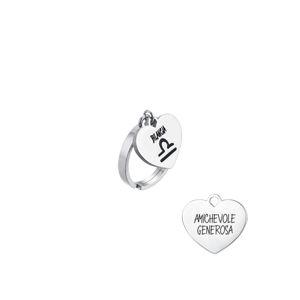 BAGUE FEMME EN ACIER SIGNE DU ZODIAQUE LIBRA AVEC COEUR