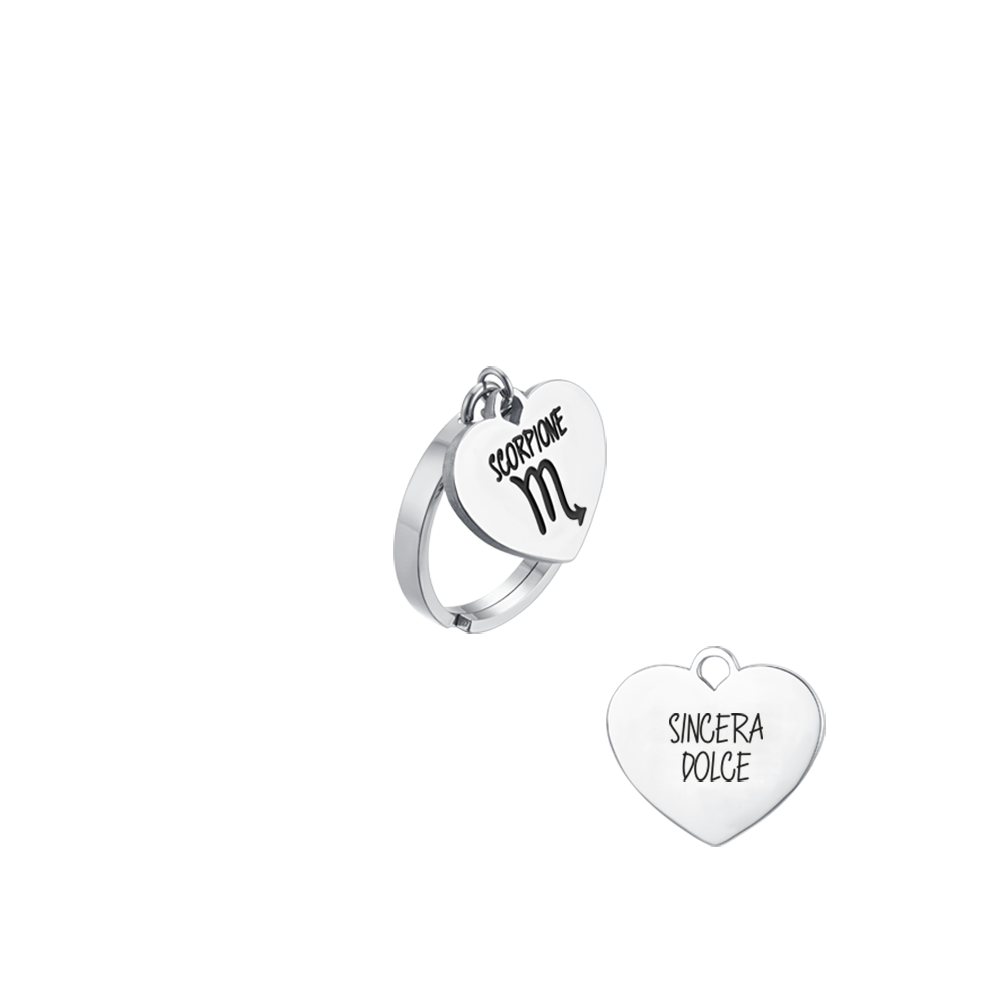 BAGUE FEMME EN ACIER SIGNE DU ZODIAQUE SCORPION AVEC COEUR