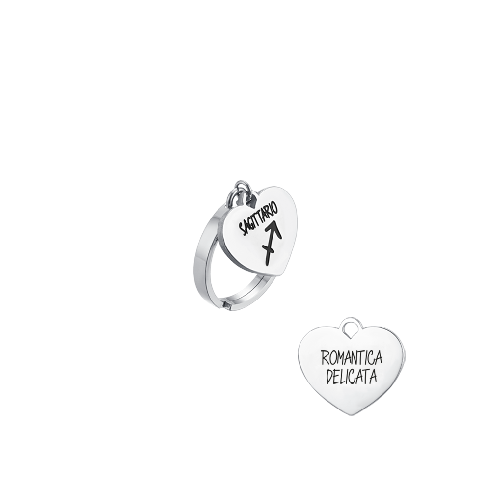 BAGUE FEMME EN ACIER SIGNE DU ZODIAQUE SAGITTAIRE AVEC COEUR