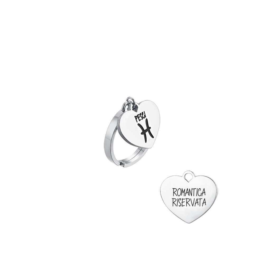 BAGUE FEMME ACIER SIGNE DU ZODIAQUE POISSONS AVEC COEUR