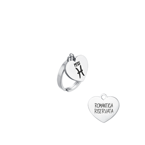 BAGUE FEMME ACIER SIGNE DU ZODIAQUE POISSONS AVEC COEUR