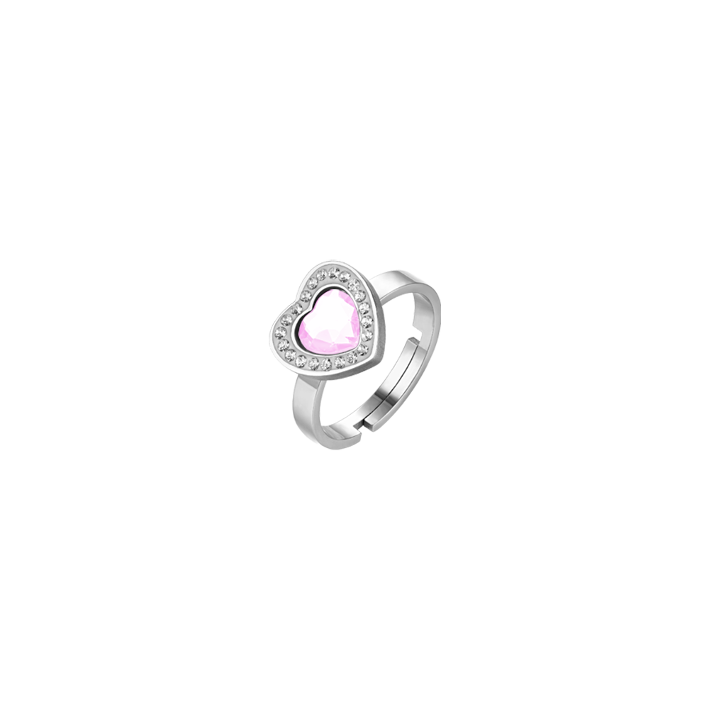 BAGUE DE CŒUR EN ACIER POUR FEMMES AVEC CRISTAUX ROSES ET BLANCS