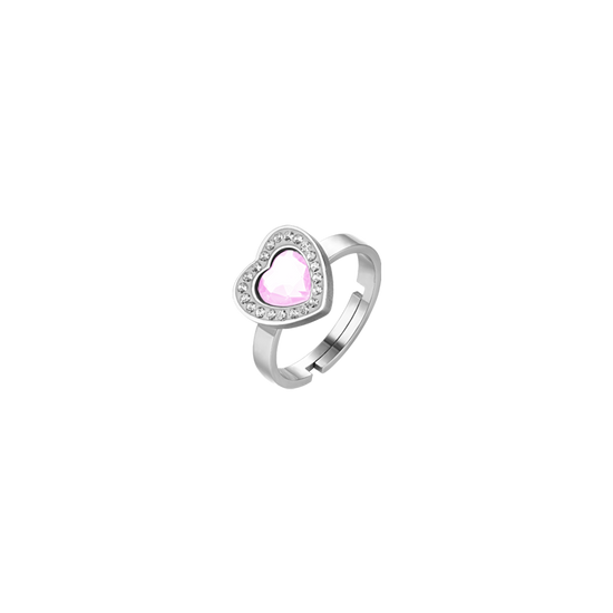 BAGUE DE CŒUR EN ACIER POUR FEMMES AVEC CRISTAUX ROSES ET BLANCS