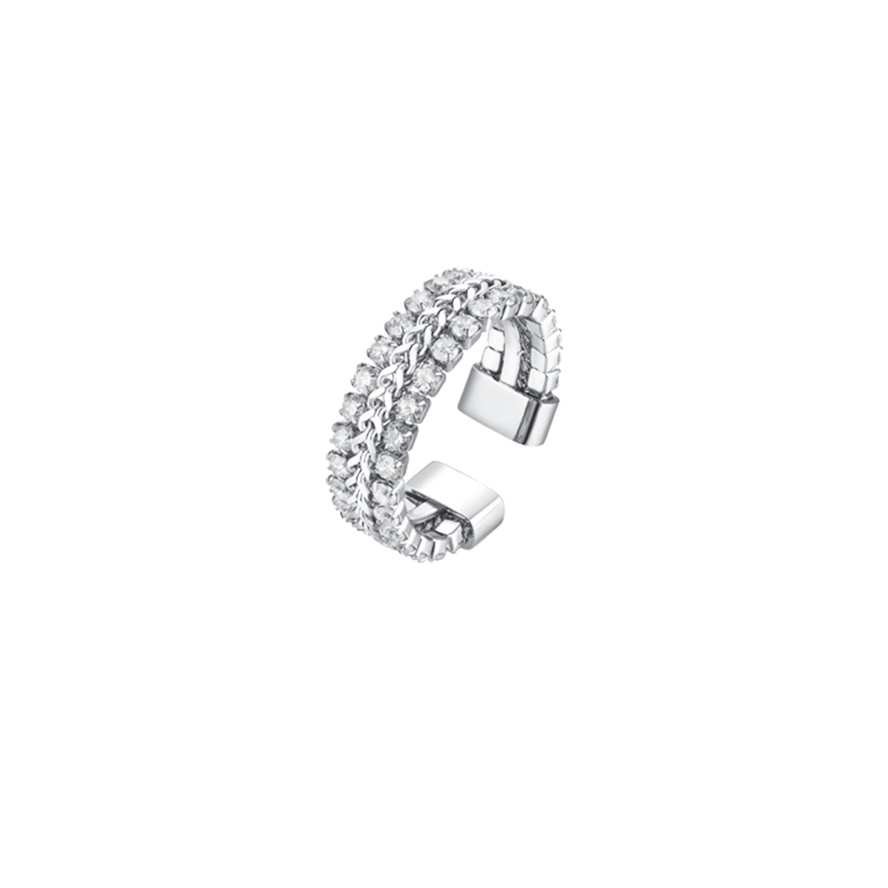 BAGUE FEMME EN ACIER AVEC CRISTAUX BLANCS TAILLE M