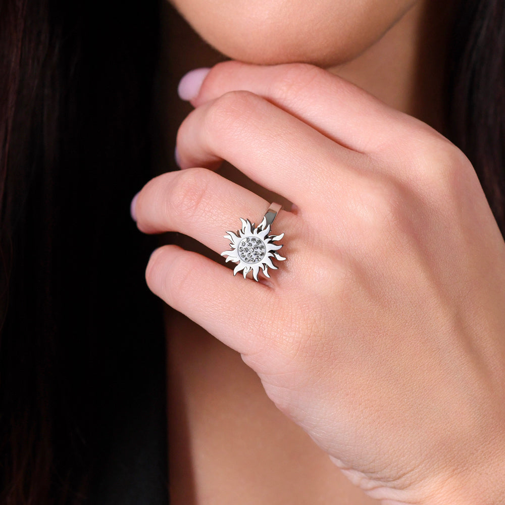 BAGUE DE FEMME EN ACIER À SOLEIL TOURNANT