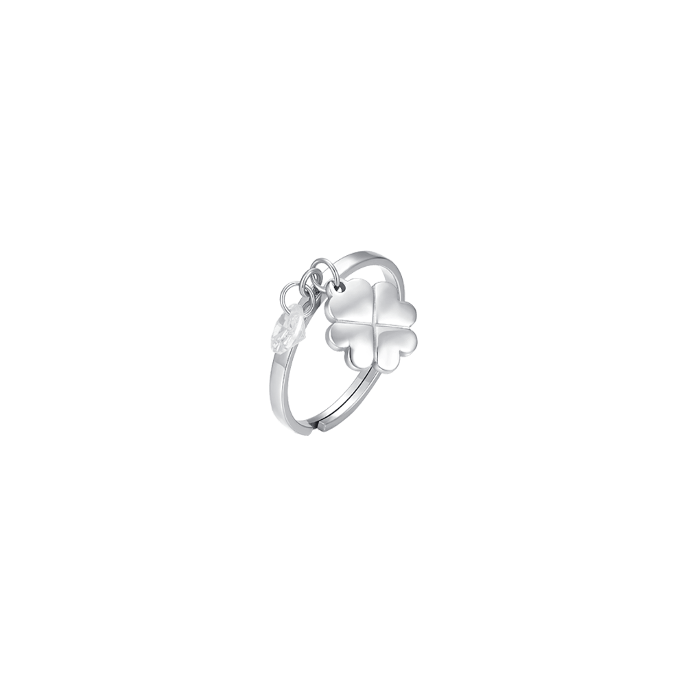 BAGUE POUR FEMME EN ACIER AVEC TRÈFLE À QUATRE FEUILLES ET ZIRCON CUBIQUE