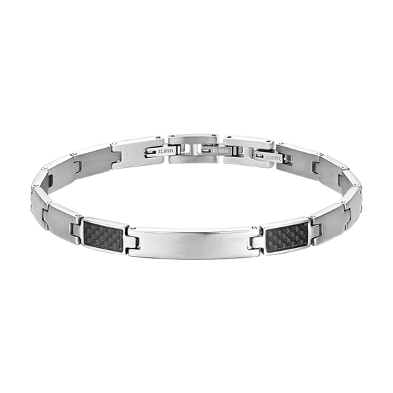 BRACELET POUR HOMME AVEC PLAQUE D'ACIER ET ÉLÉMENTS NOIRS