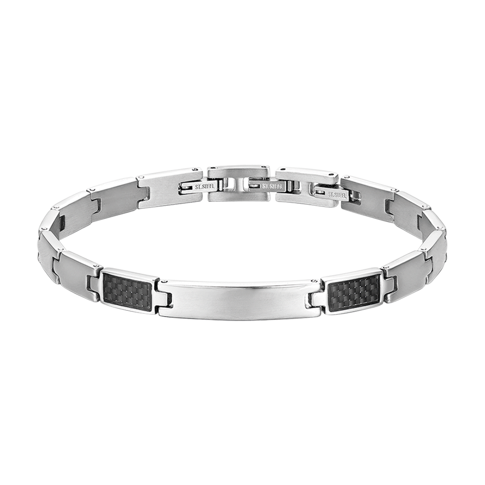 BRACELET POUR HOMME AVEC PLAQUE D'ACIER ET ÉLÉMENTS NOIRS