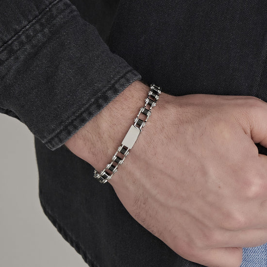 BRACELET DE VÉLO À CHAÎNE EN ACIER POUR HOMME NOIR