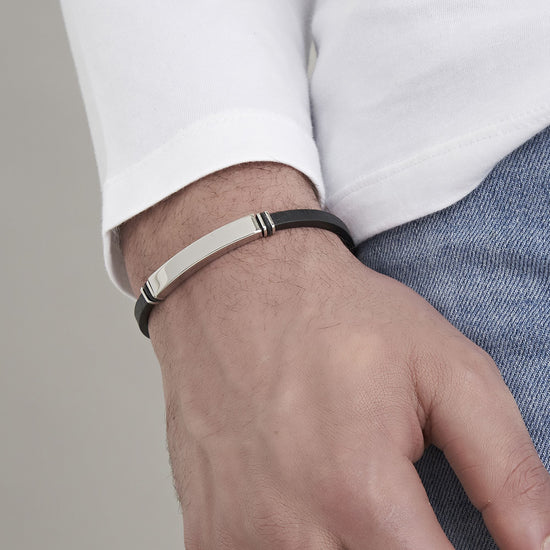 BRACELET POUR HOMME EN ACIER ET CUIR