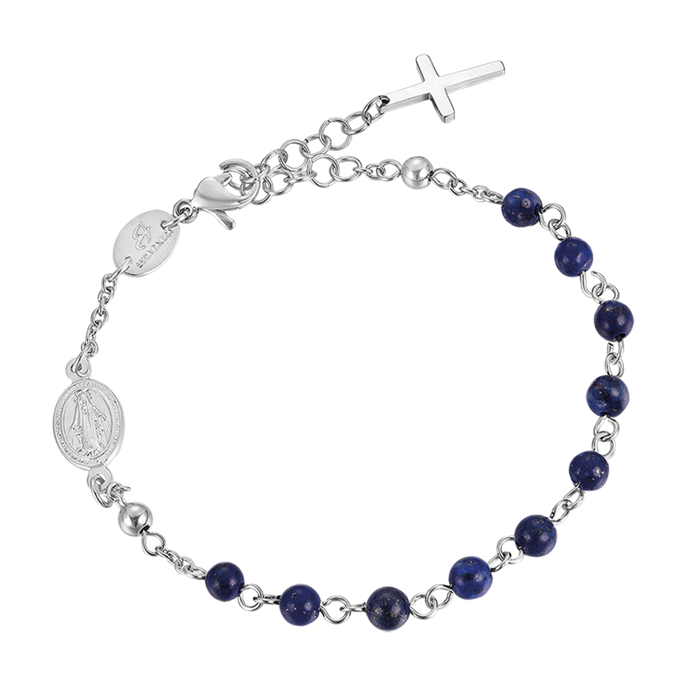 BRACELET ROSAIRE EN ACIER POUR HOMME AVEC PIERRES LAPIS