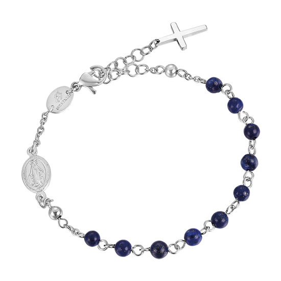 BRACELET ROSAIRE EN ACIER POUR HOMME AVEC PIERRES LAPIS