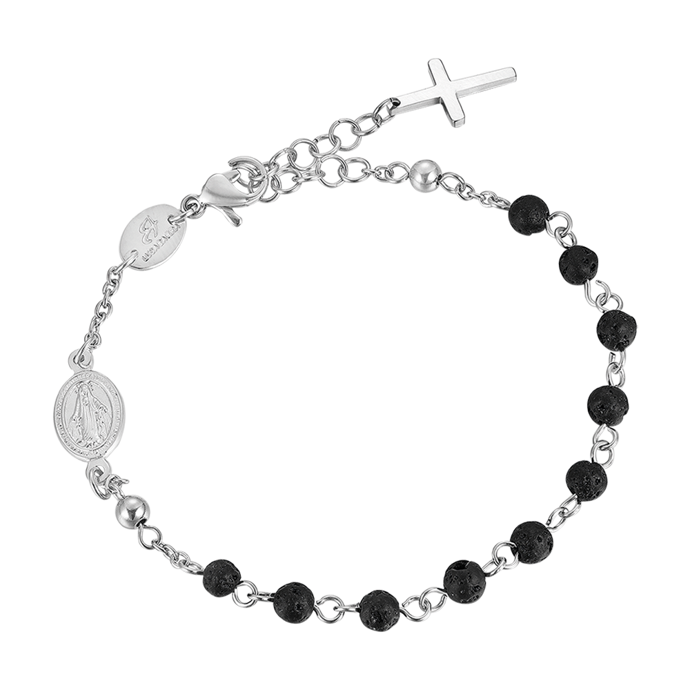 BRACELET ROSAIRE EN ACIER POUR HOMME AVEC PIERRE DE LAVE