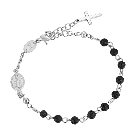 BRACELET ROSAIRE EN ACIER POUR HOMME AVEC PIERRE DE LAVE