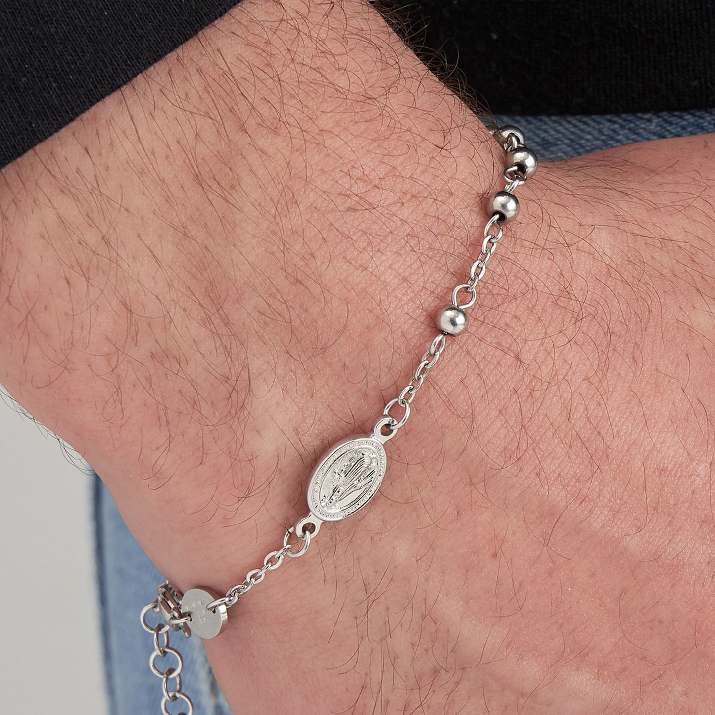 BRACELET ROSAIRE POUR HOMME EN ACIER AVEC SPHÈRES EN ACIER