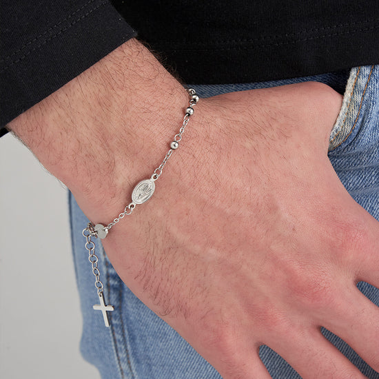 BRACELET ROSAIRE POUR HOMME EN ACIER AVEC SPHÈRES EN ACIER