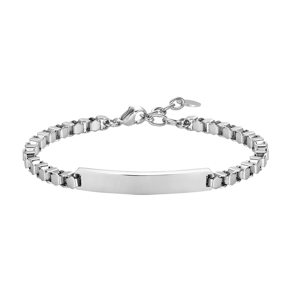 BRACELET EN ACIER POUR HOMME AVEC PLAQUE À MAILLONS