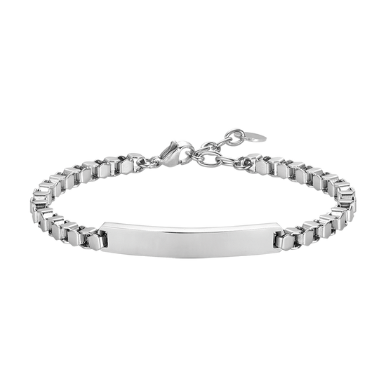 BRACELET EN ACIER POUR HOMME AVEC PLAQUE À MAILLONS