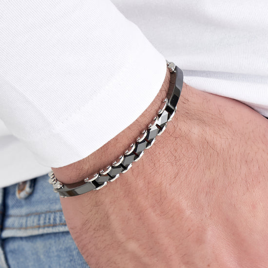 BRACELET POUR HOMME EN ACIER AVEC ÉLÉMENTS EN CÉRAMIQUE