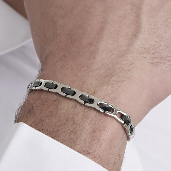 BRACELET POUR HOMME EN ACIER AVEC ÉLÉMENTS EN CÉRAMIQUE NOIRE