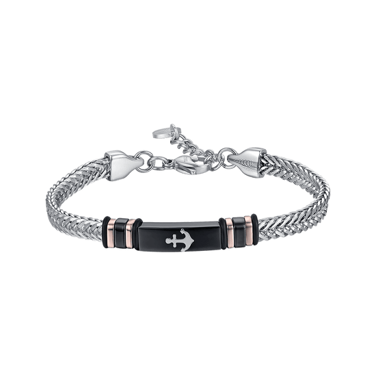 BRACELET HOMME ACIER IP PLAQUE ACIER NOIR AVEC ANCRE