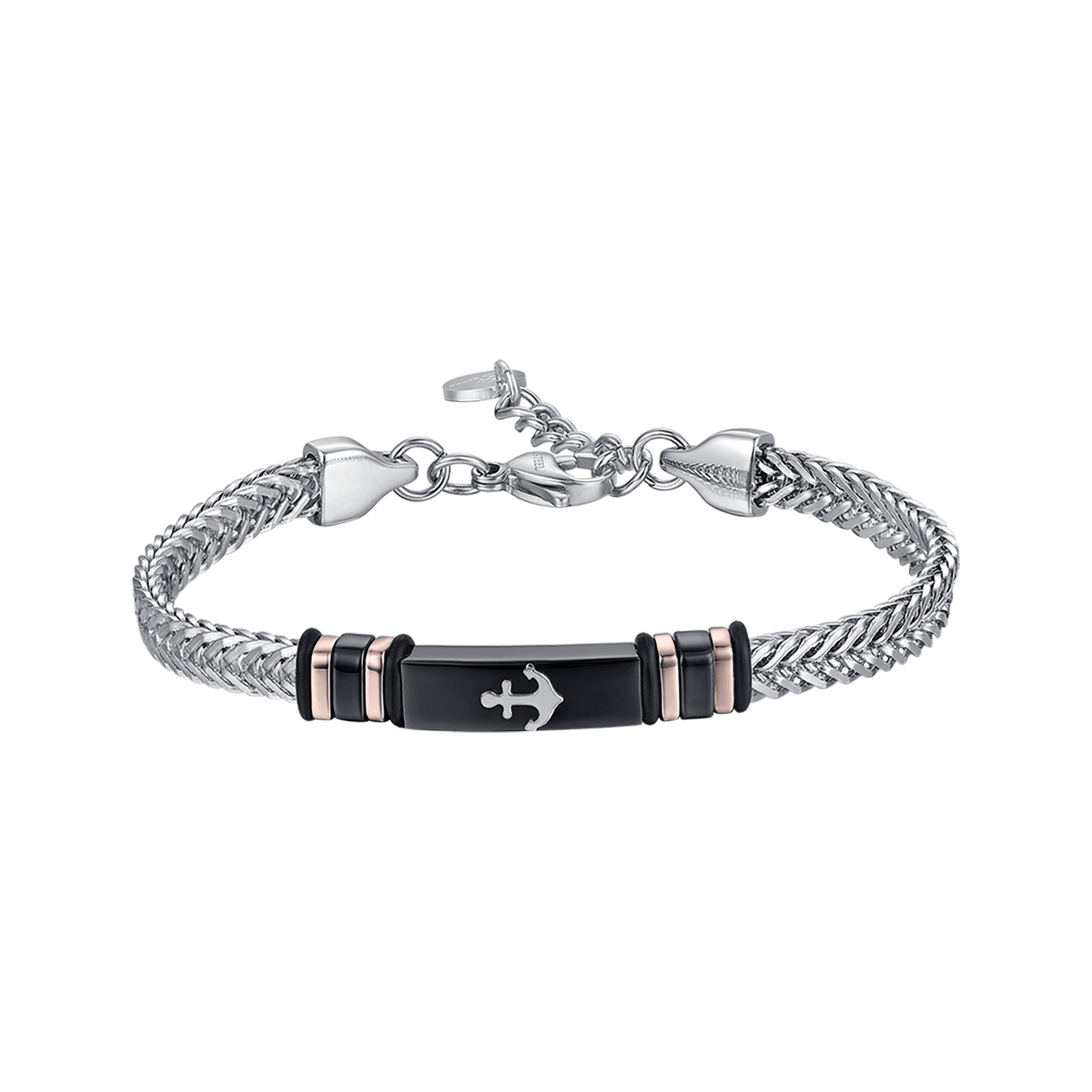 BRACELET HOMME ACIER IP PLAQUE ACIER NOIR AVEC ANCRE