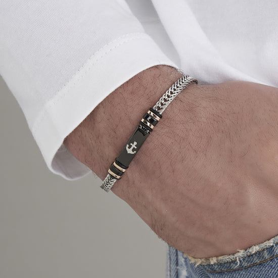 BRACELET HOMME ACIER IP PLAQUE ACIER NOIR AVEC ANCRE