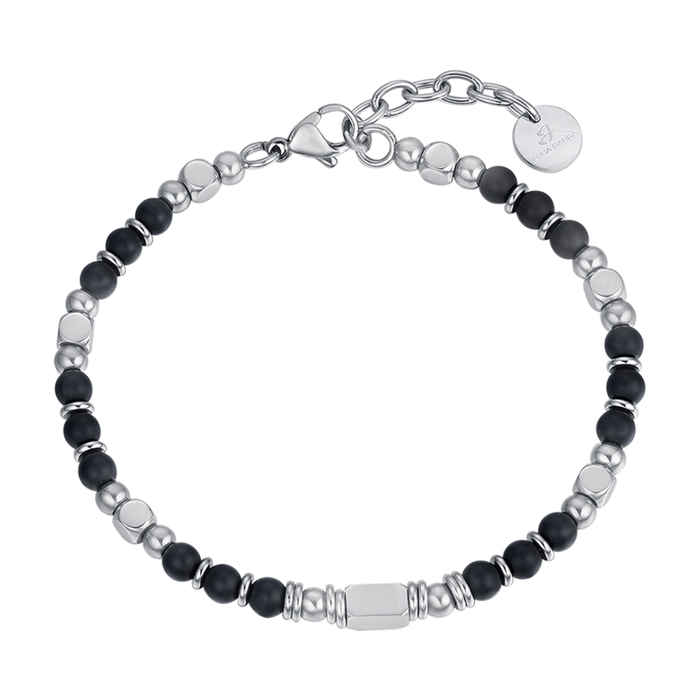 BRACELET POUR HOMME EN ACIER AVEC PIERRES D'AGATE NOIRE