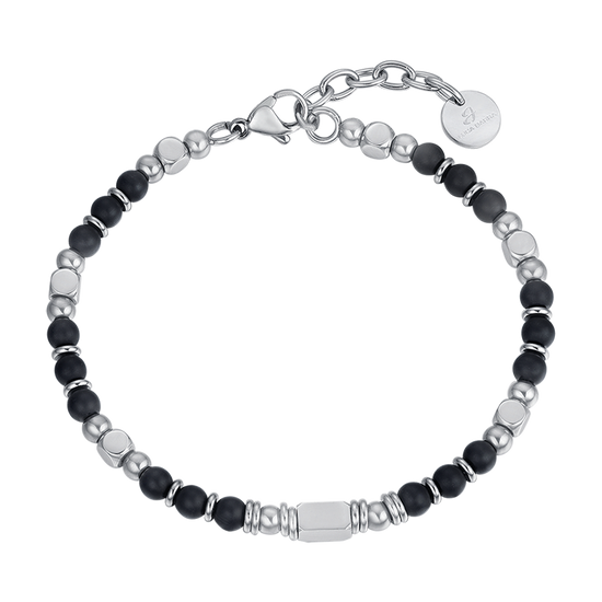 BRACELET POUR HOMME EN ACIER AVEC PIERRES D'AGATE NOIRE