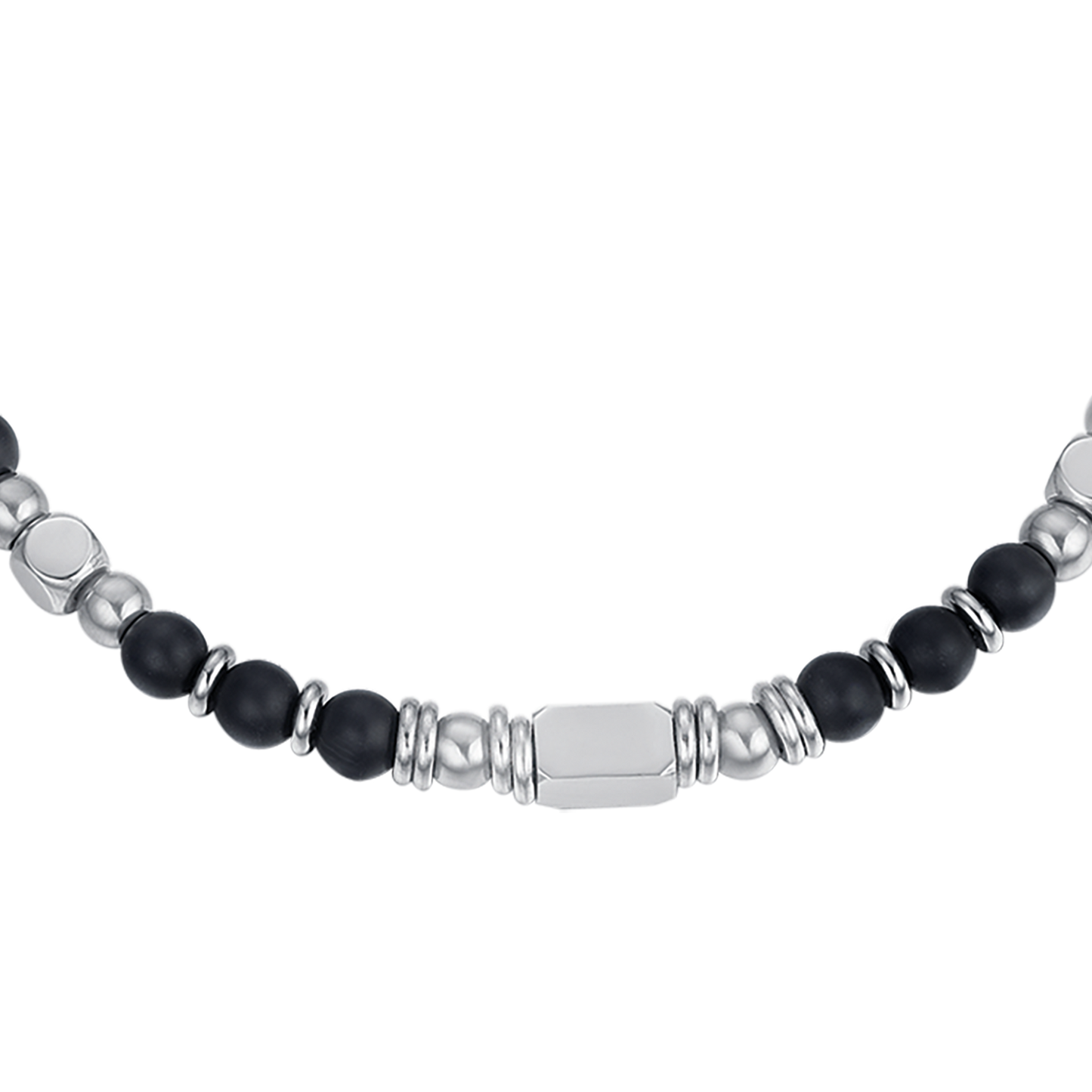 BRACELET POUR HOMME EN ACIER AVEC PIERRES D'AGATE NOIRE